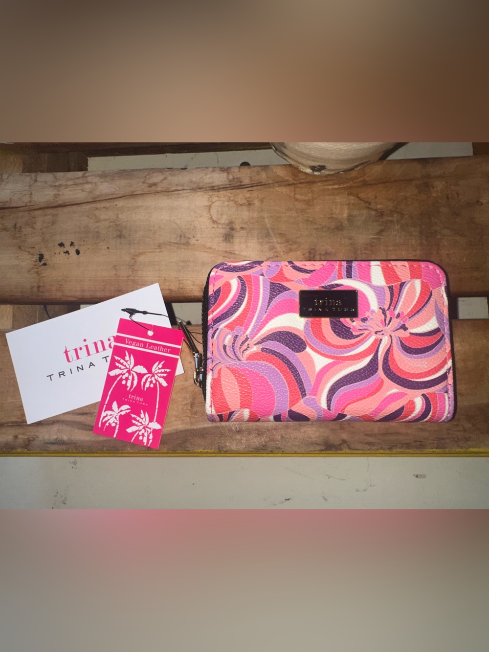 Trina Turk Wallet Zip Around Pink Purple Swirls ~ NWT - Picture 3 of 16